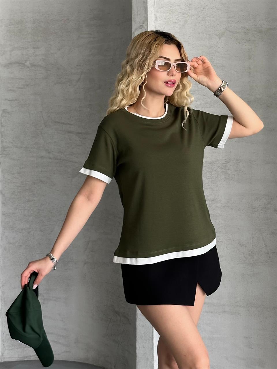 Haki Penye İnterlok Oversize Tişört