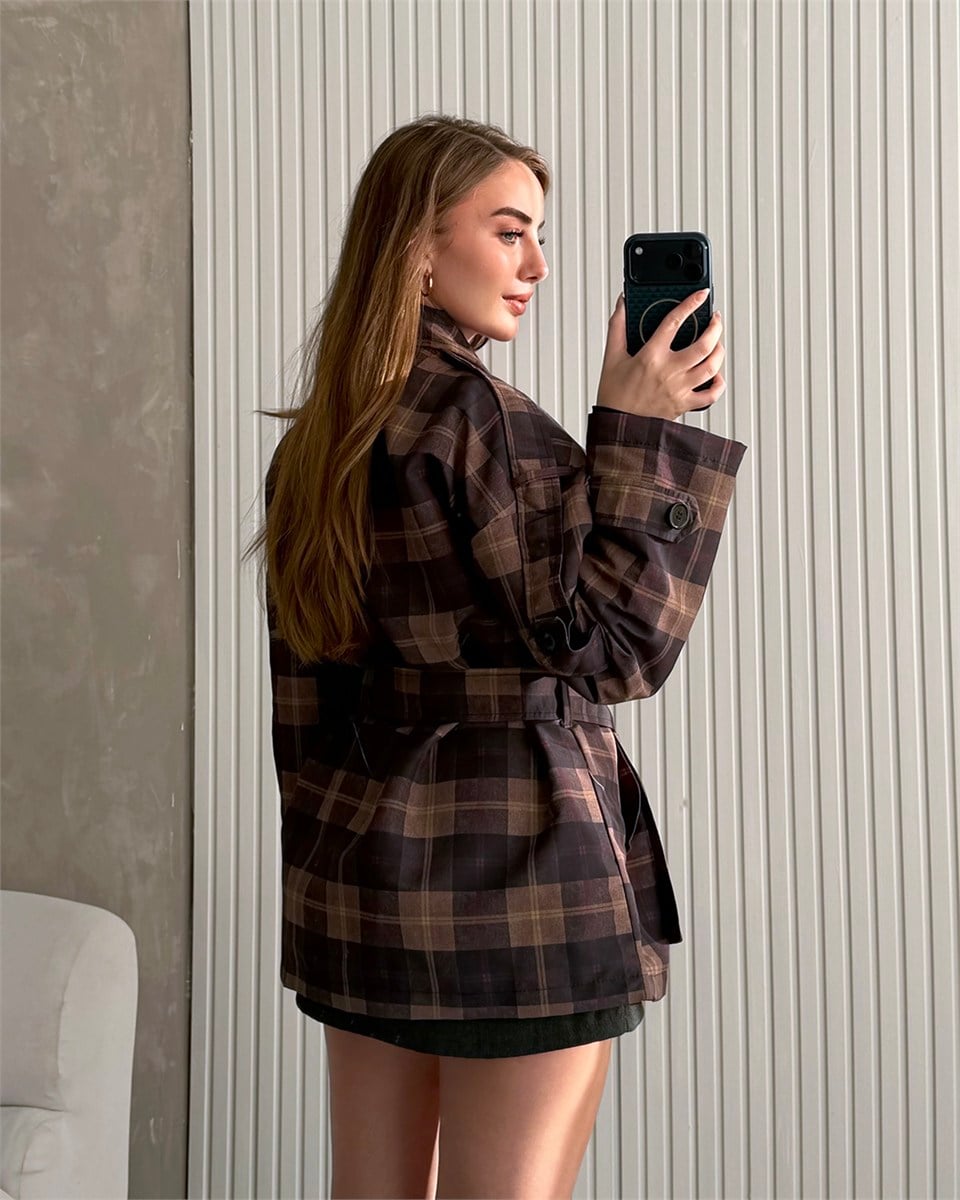 Hazel Ekose Kemerli Ceket