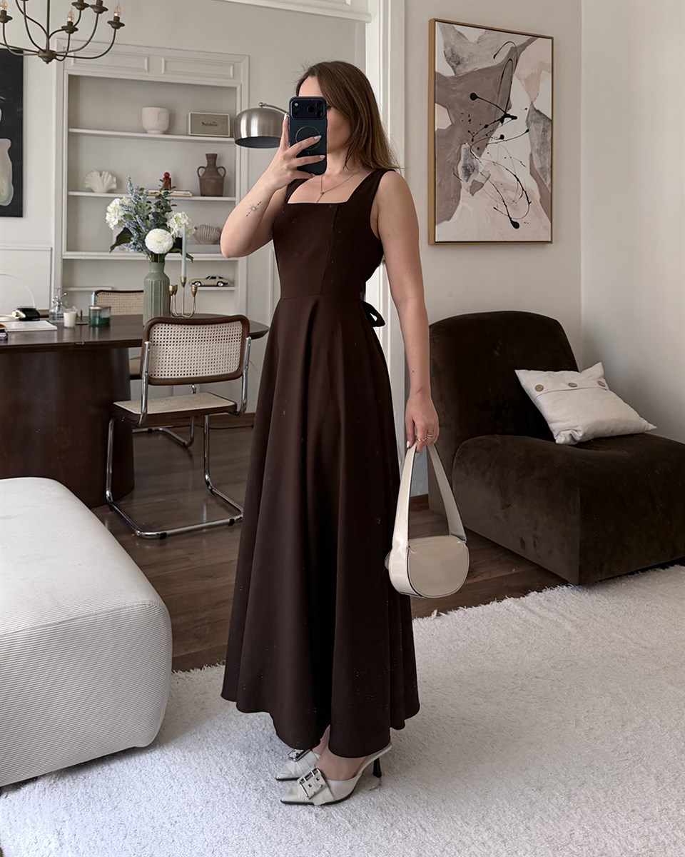 Kahverengi Helen Maxi Elbise