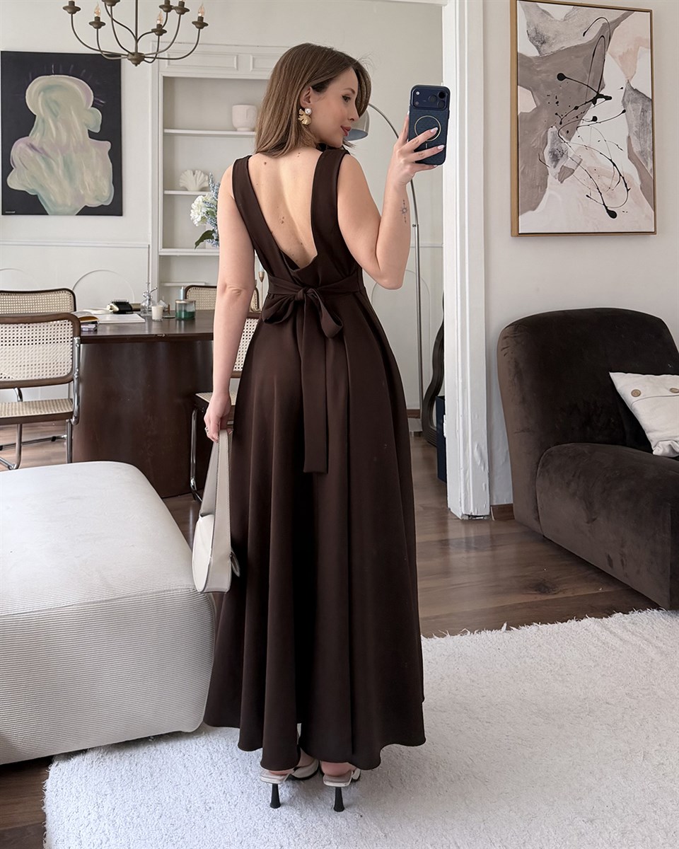 Kahverengi Helen Maxi Elbise