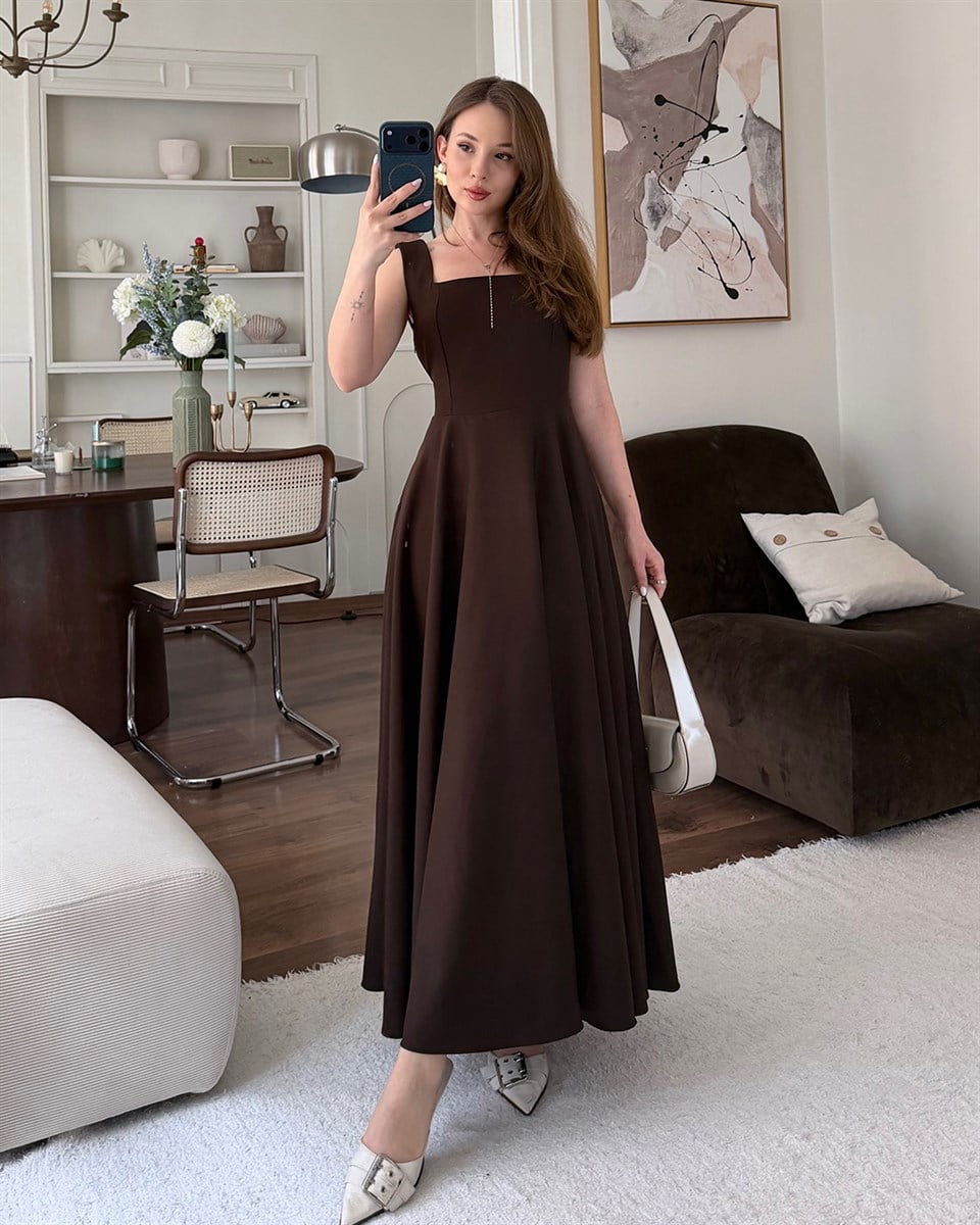 Kahverengi Helen Maxi Elbise