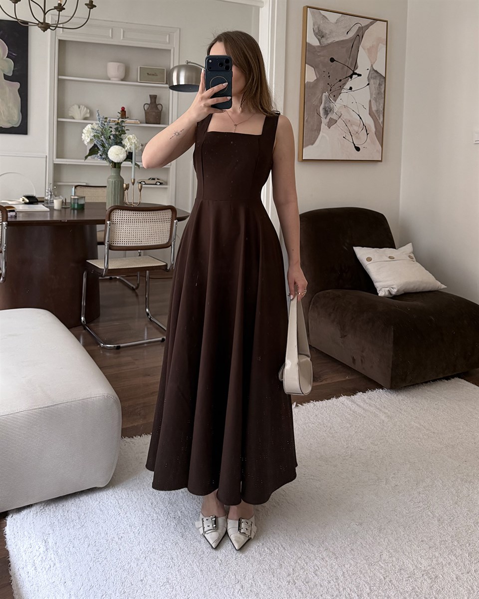Kahverengi Helen Maxi Elbise