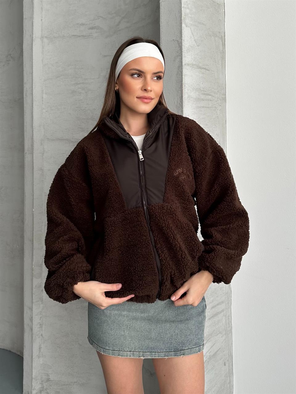 Kahverengi Polar Peluş Mont