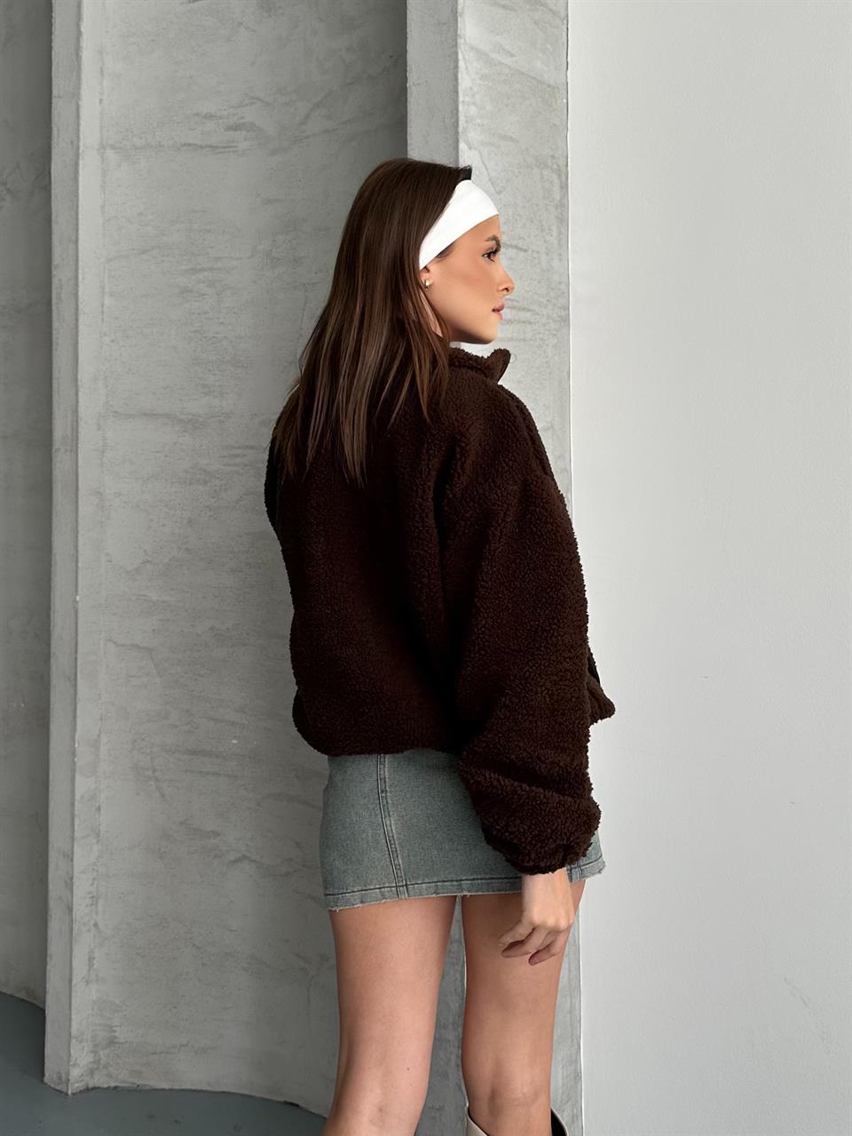 Kahverengi Polar Peluş Mont