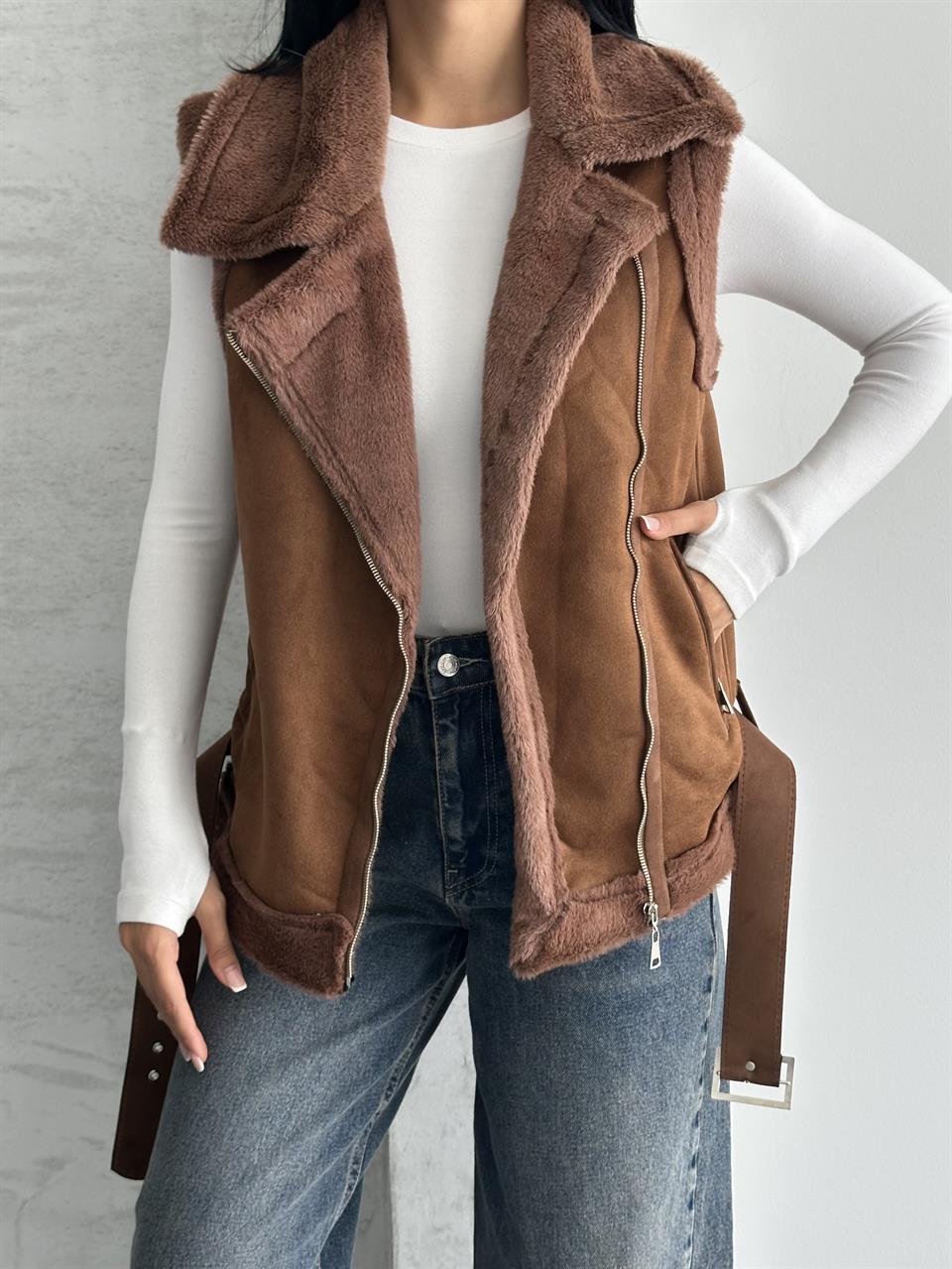 Kahverengi Süet Yelek