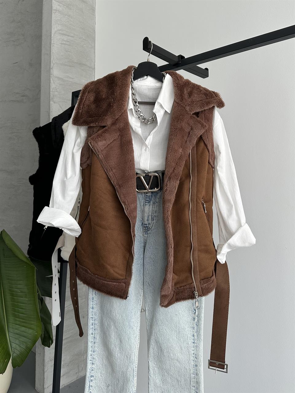 Kahverengi Süet Yelek