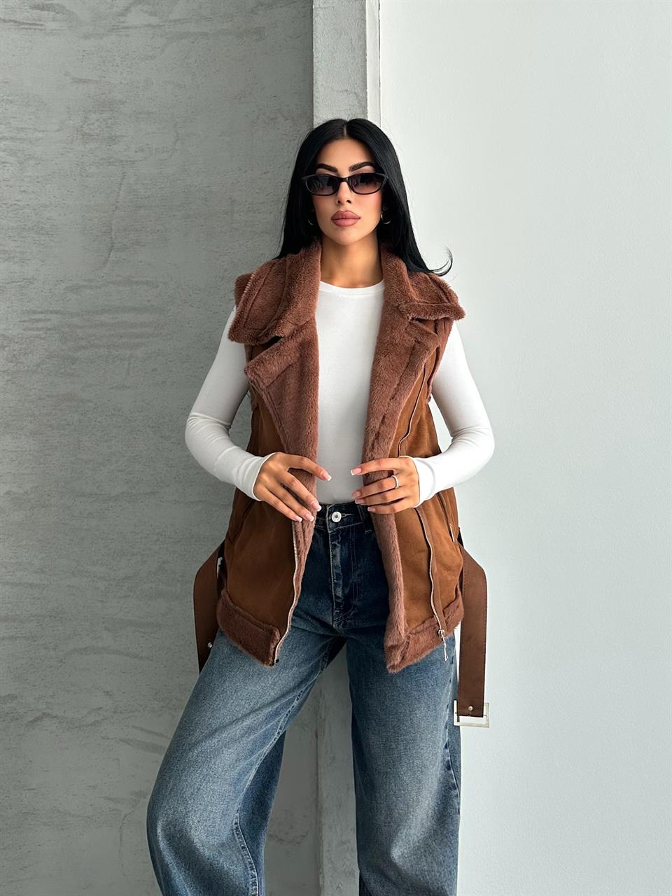 Kahverengi Süet Yelek