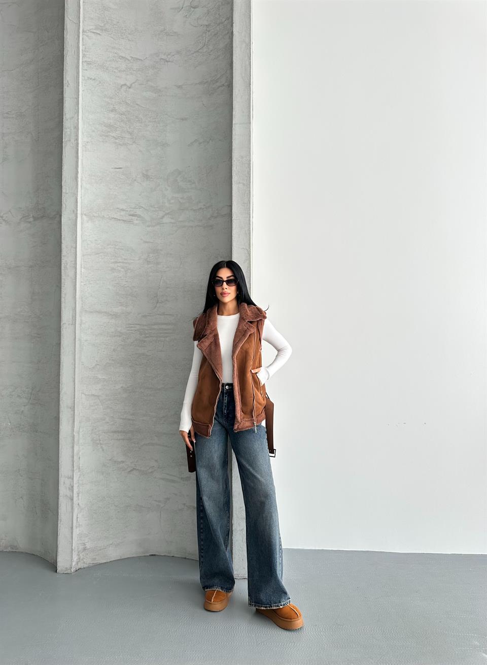 Kahverengi Süet Yelek