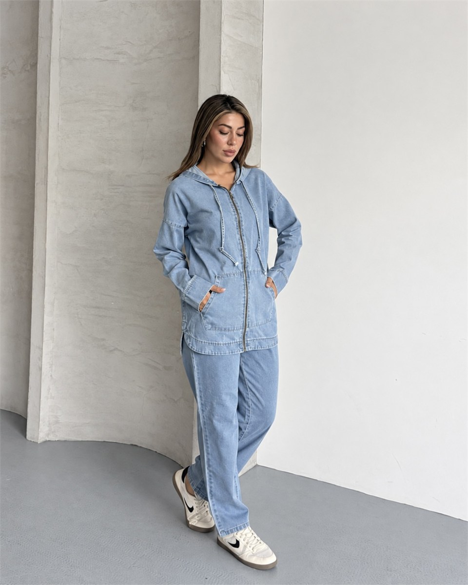 Kapüşonlu Denim Ceket Pantolon İkili Takım