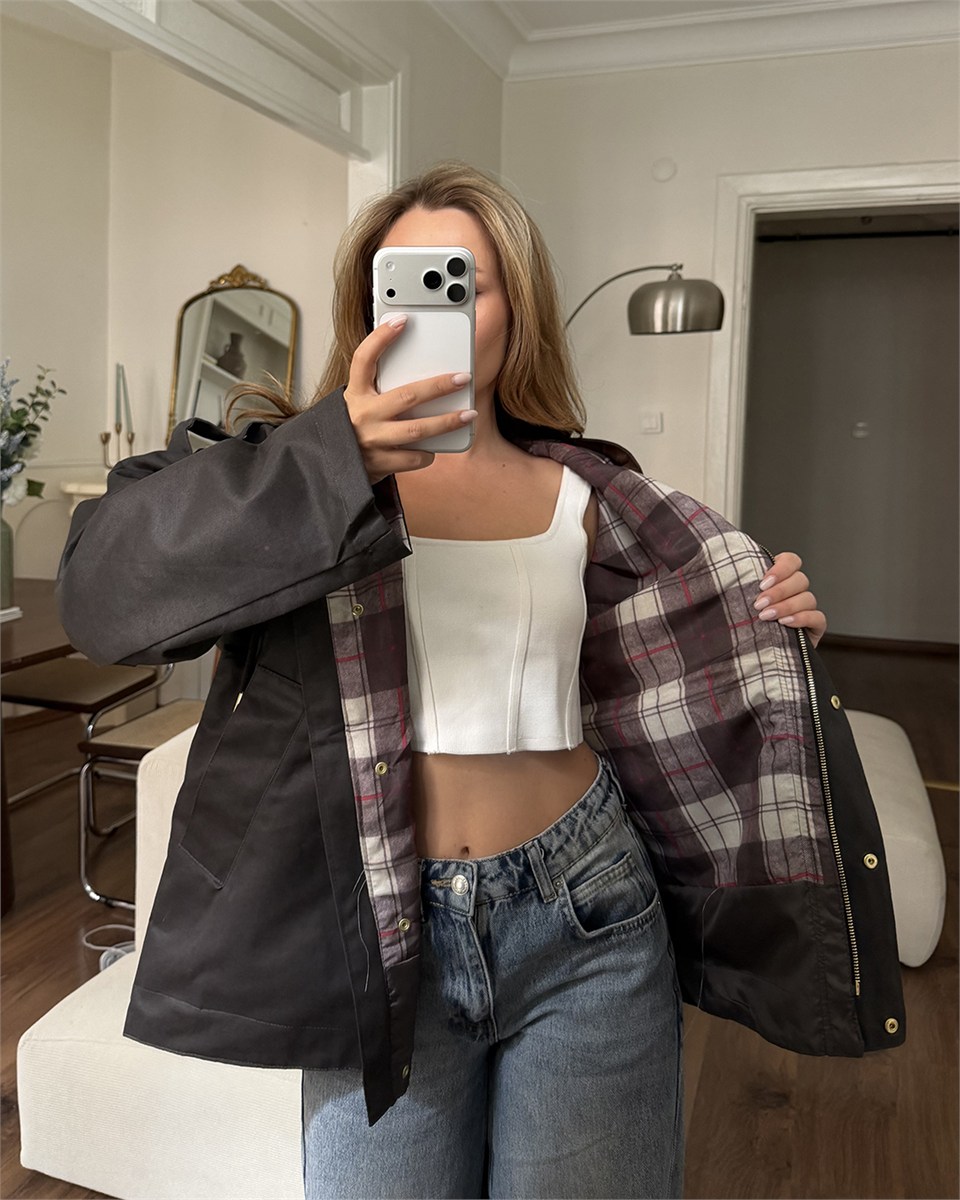 Kapüşonlu Oversize Siyah Parka
