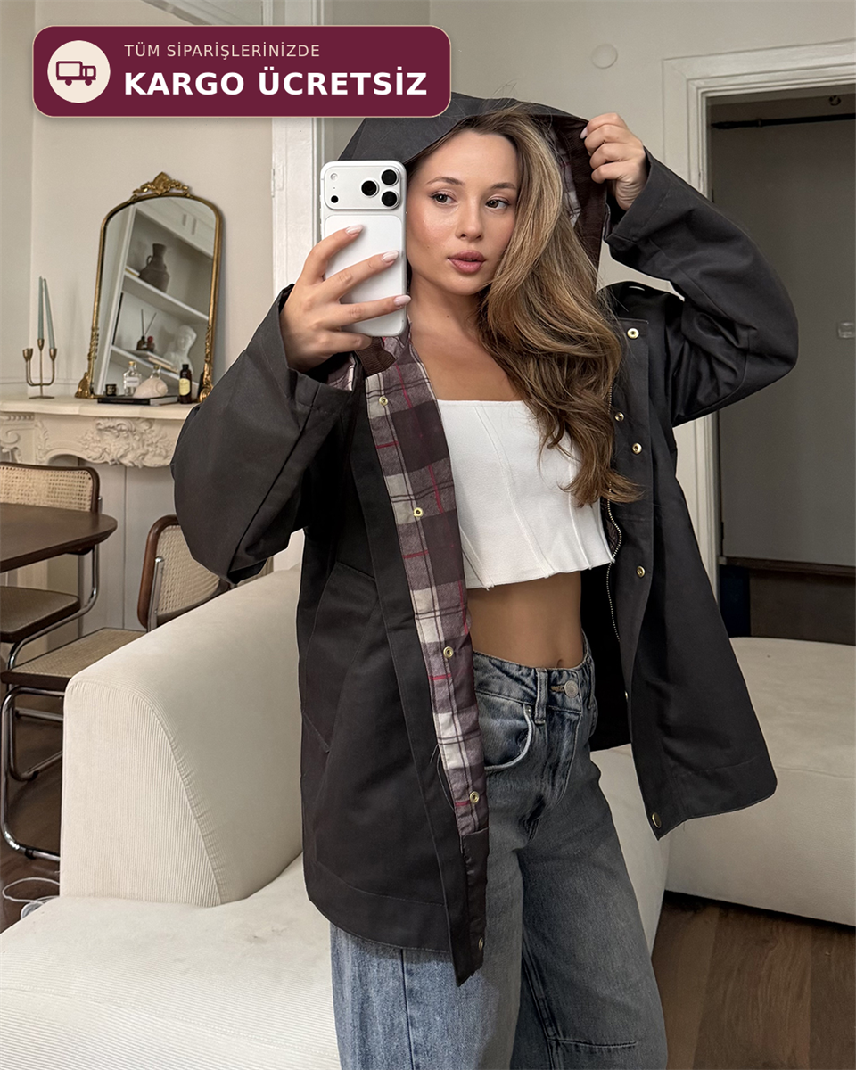 Kapüşonlu Oversize Siyah Parka