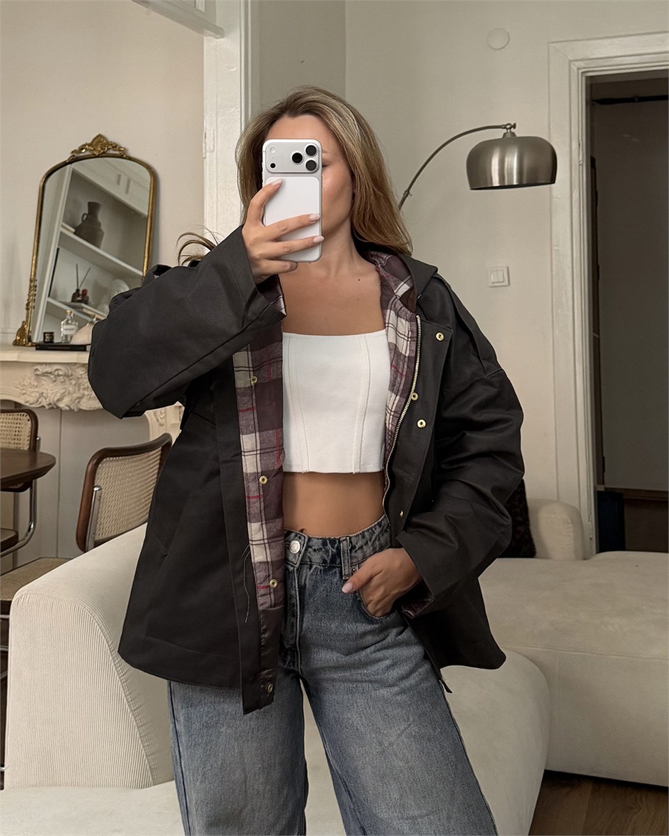Kapüşonlu Oversize Siyah Parka