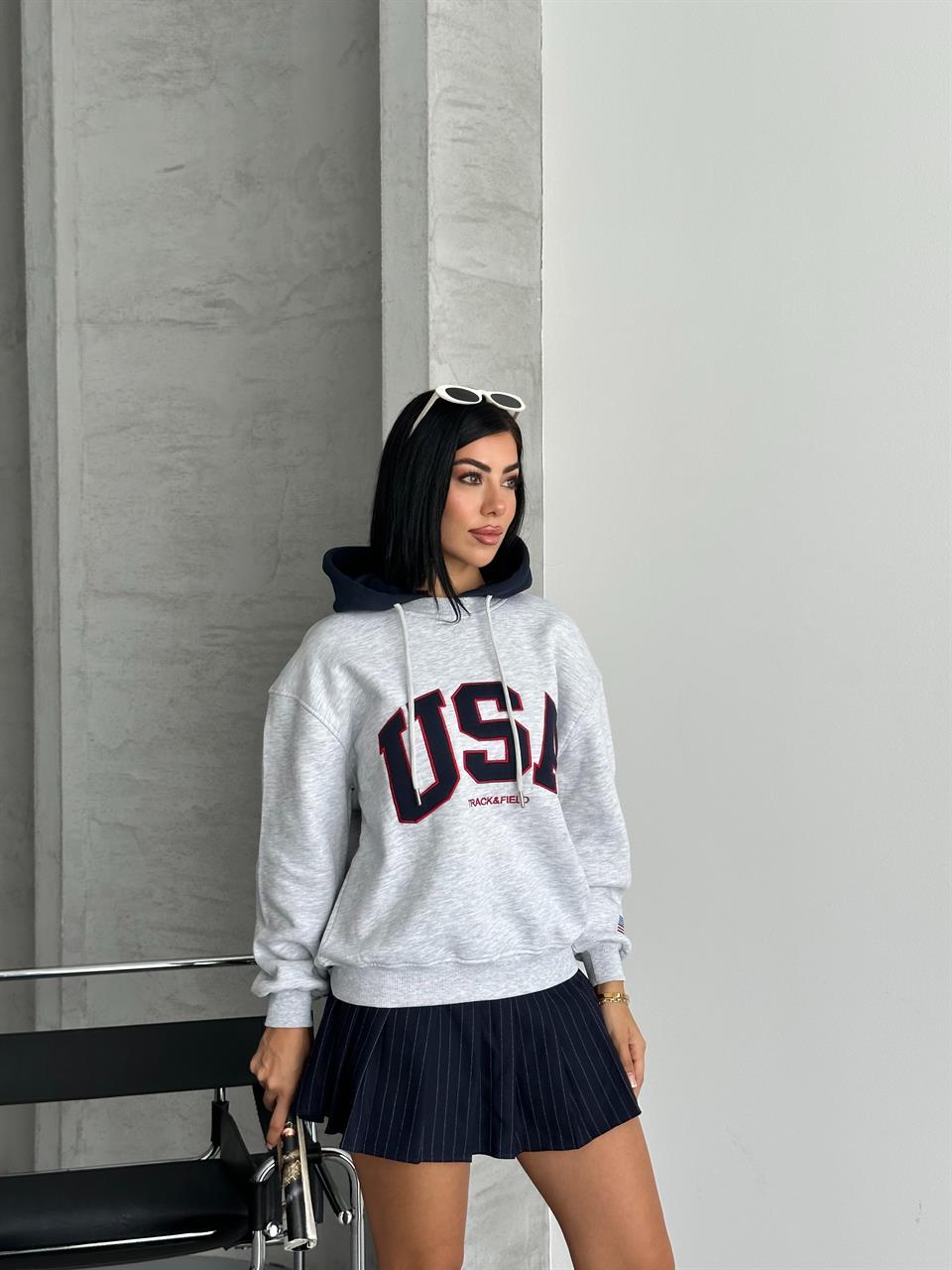 Kapüşonlu Unisex USA Melanj Sweatshirt