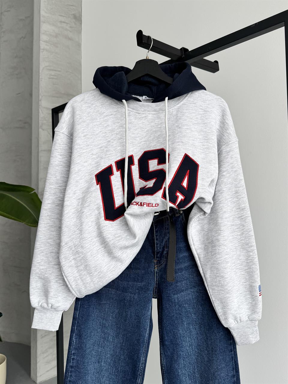 Kapüşonlu Unisex USA Melanj Sweatshirt