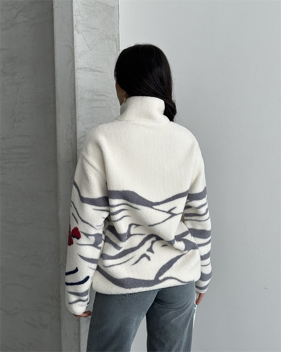 Kayak Desenli Yarım Fermuarlı Polar Sweatshirt