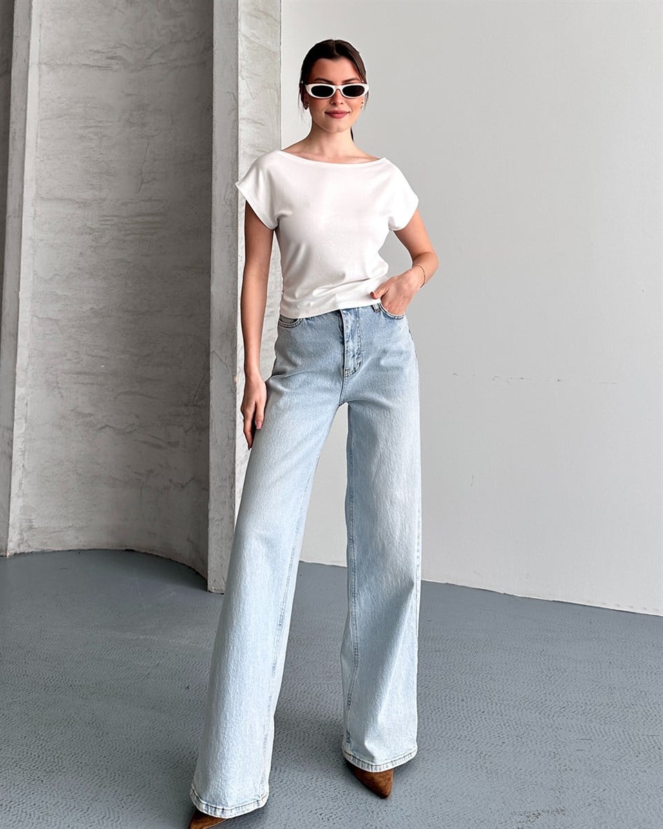 Kayık Yaka Beyaz Bluz