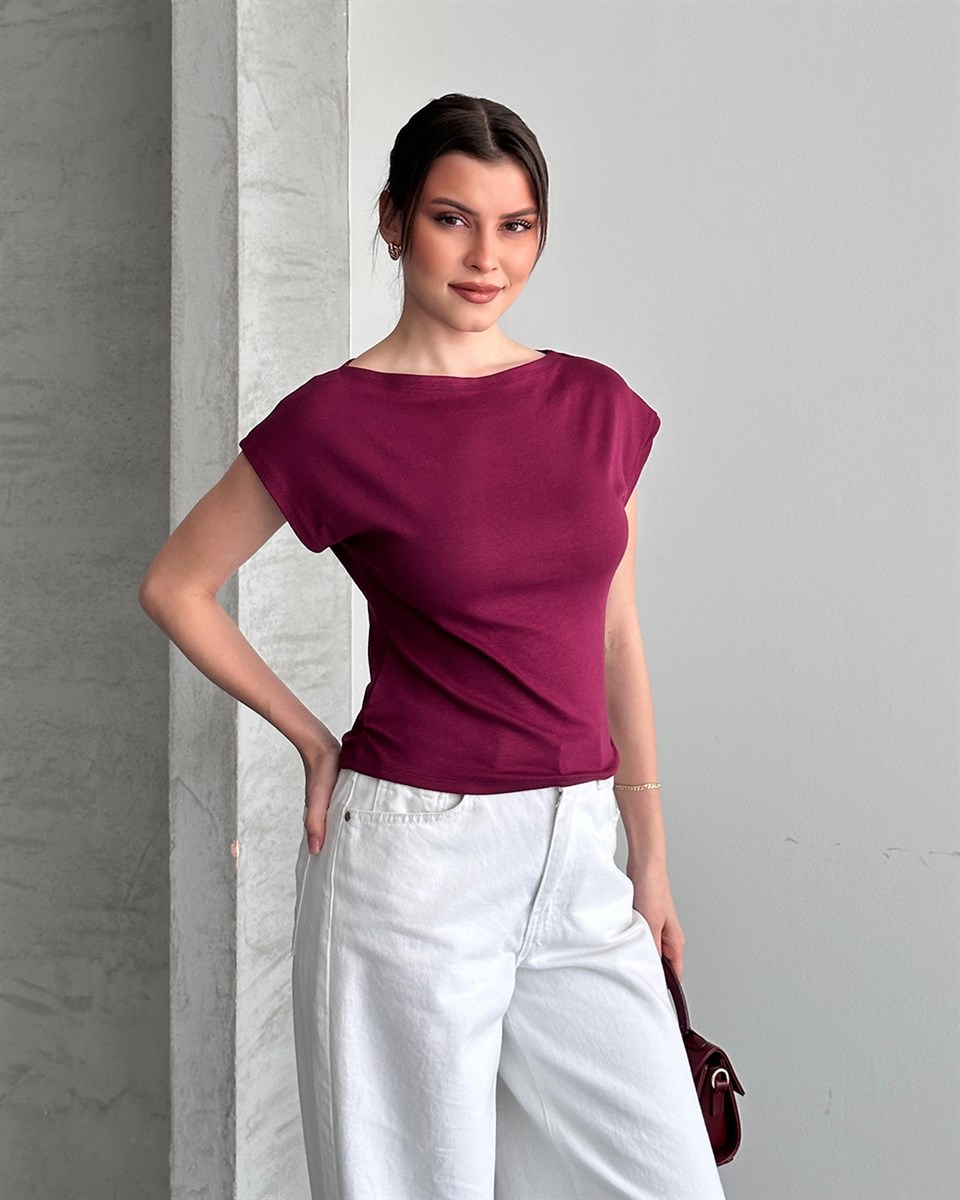 Kayık Yaka Bordo Bluz