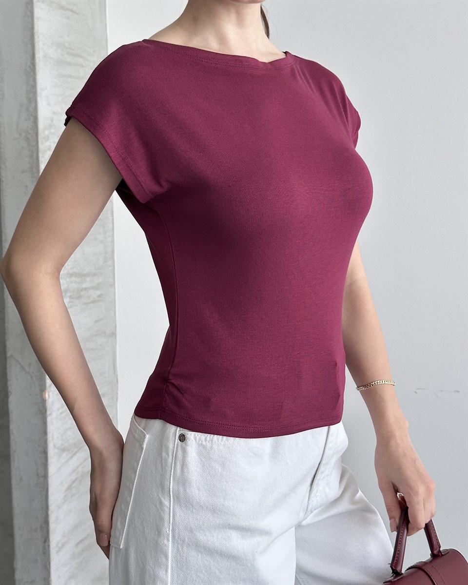 Kayık Yaka Bordo Bluz
