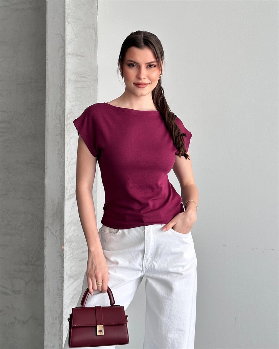 Kayık Yaka Bordo Bluz