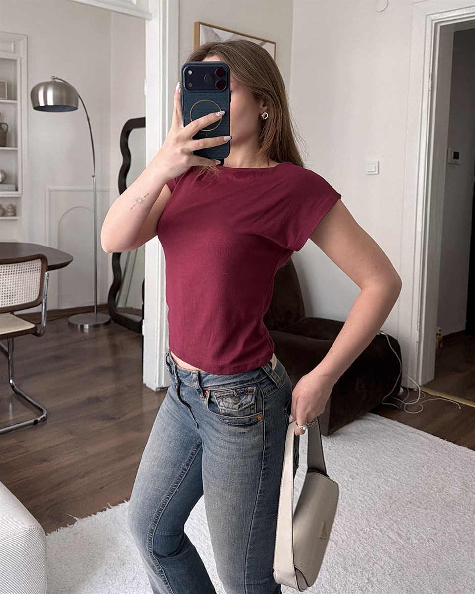 Kayık Yaka Bordo Bluz