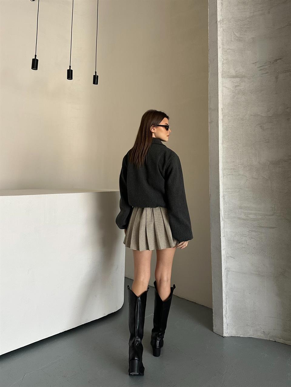 Kısa Oversize Antrasit Kaşe Ceket