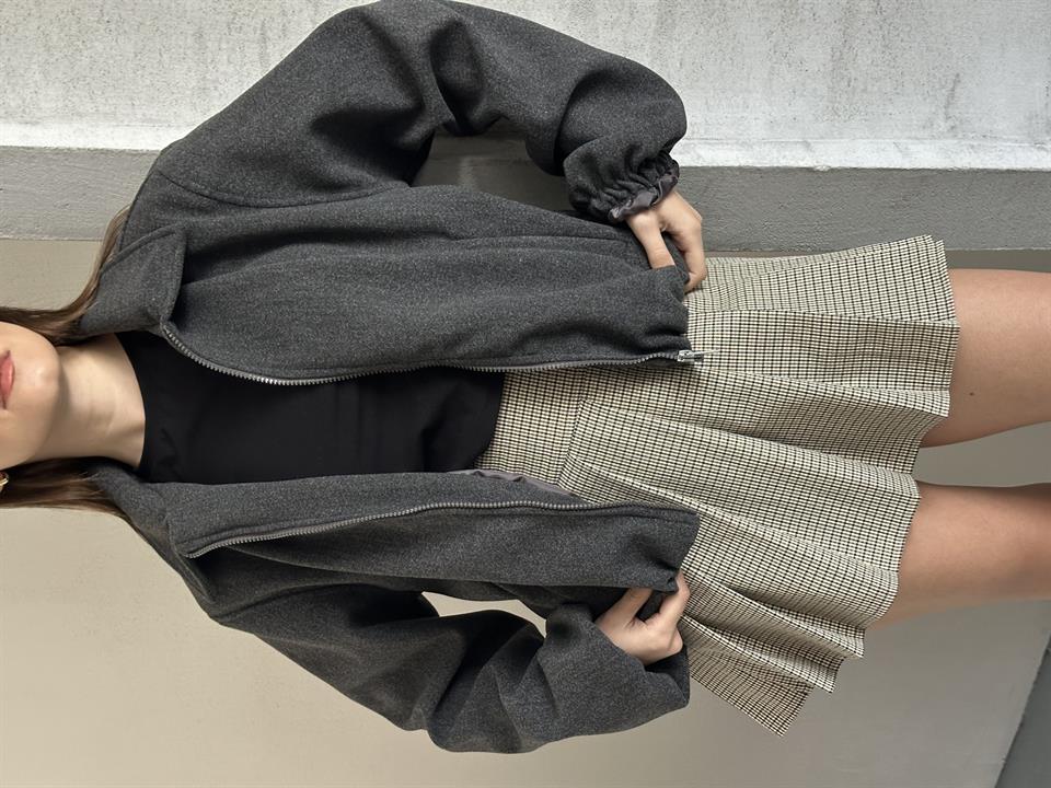 Kısa Oversize Antrasit Kaşe Ceket