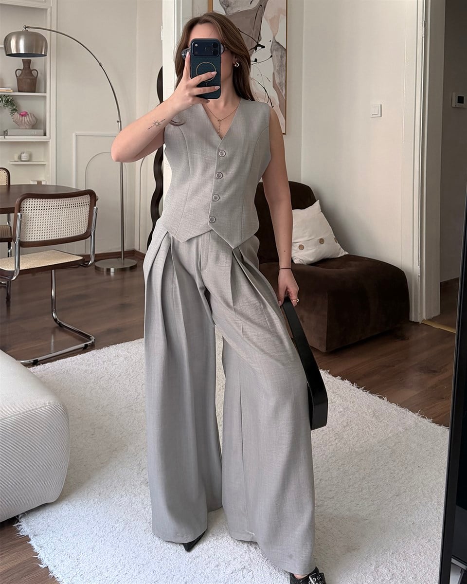 Klasik Gri Yelek Pantolon Takım