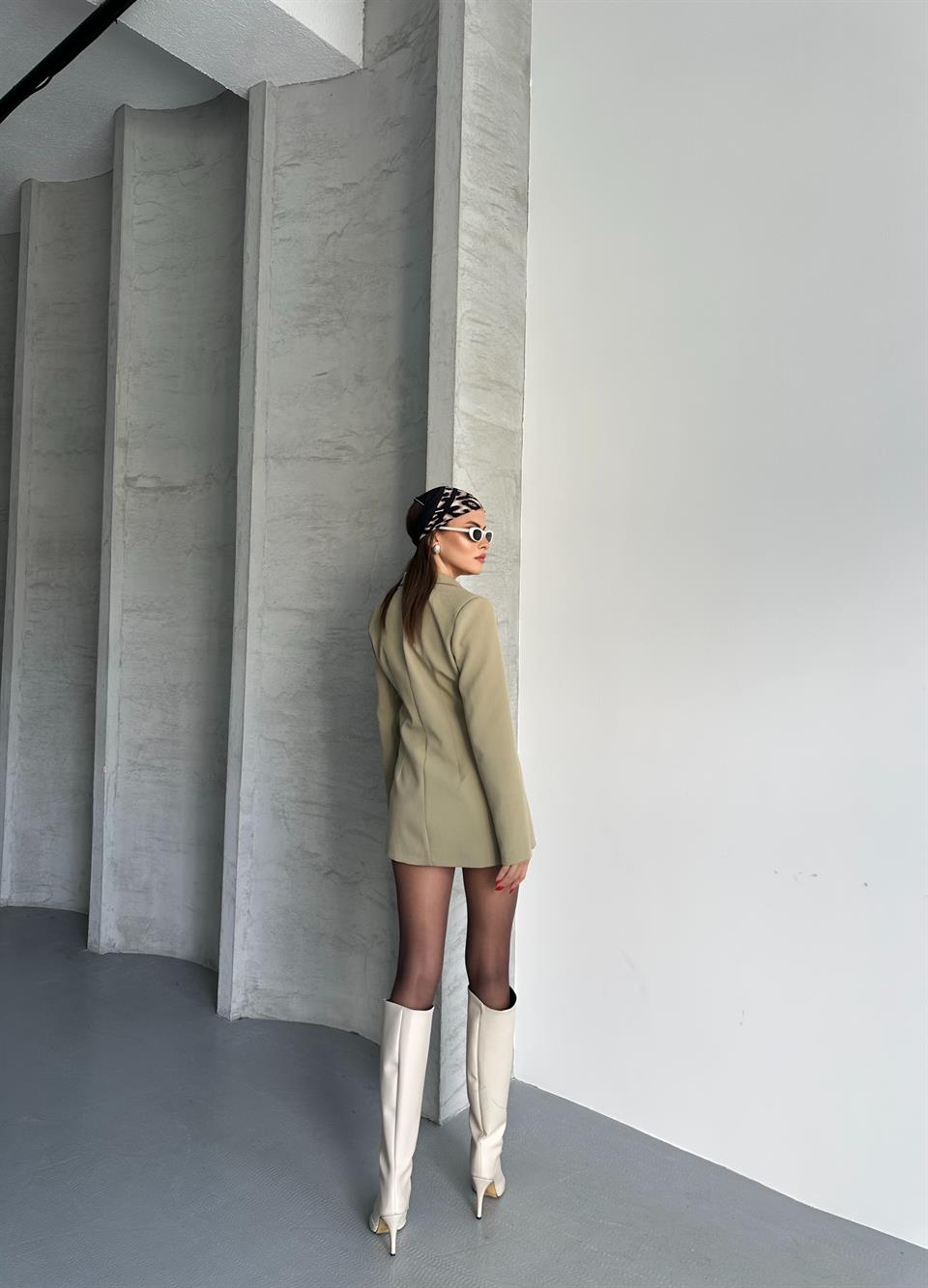 Klasik Uzun Haki Blazer Ceket