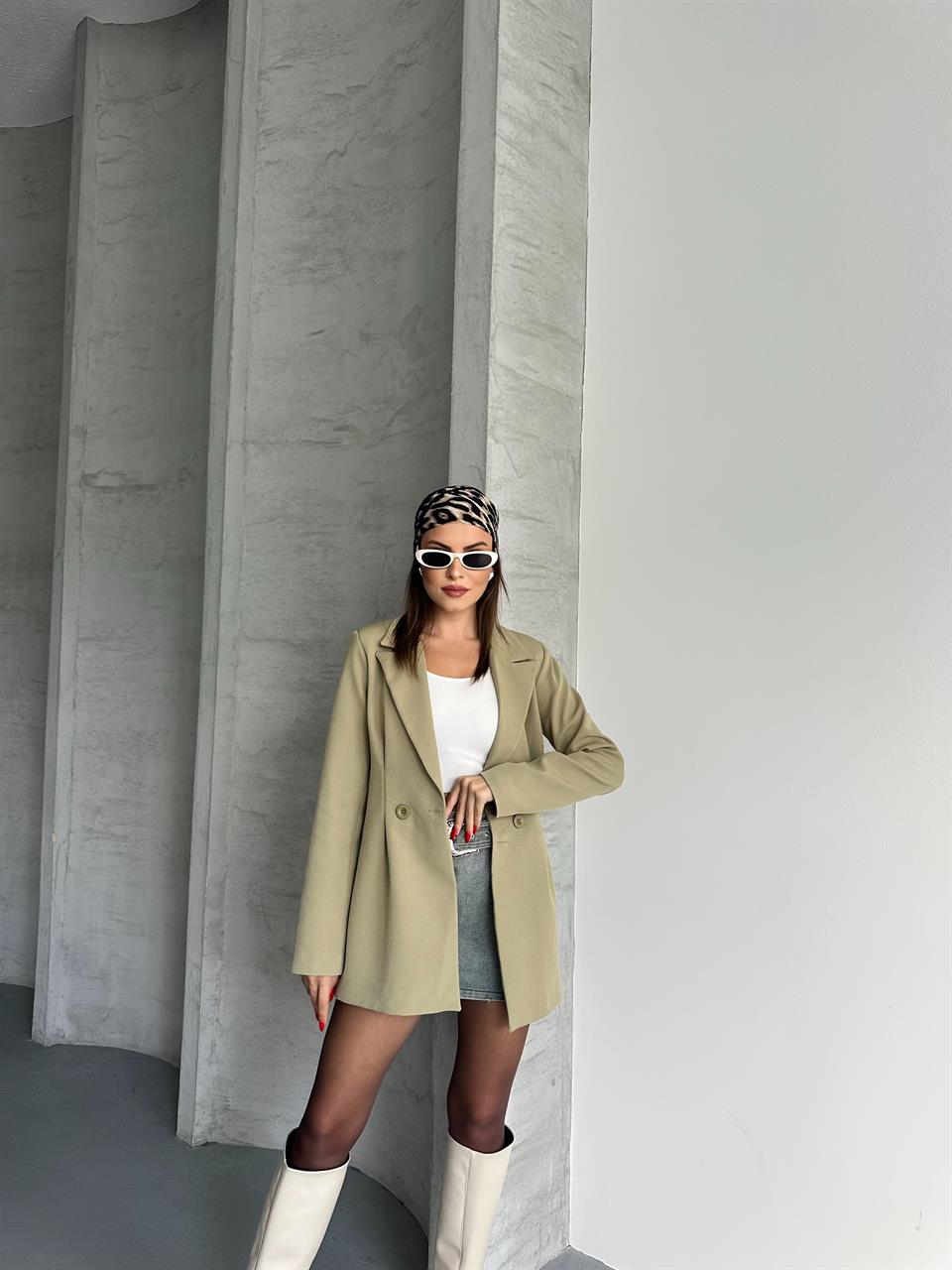 Klasik Uzun Haki Blazer Ceket