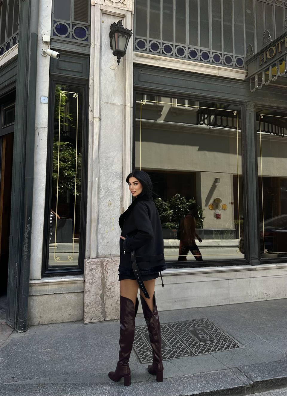 Klasik Uzun Siyah Süet Ceket