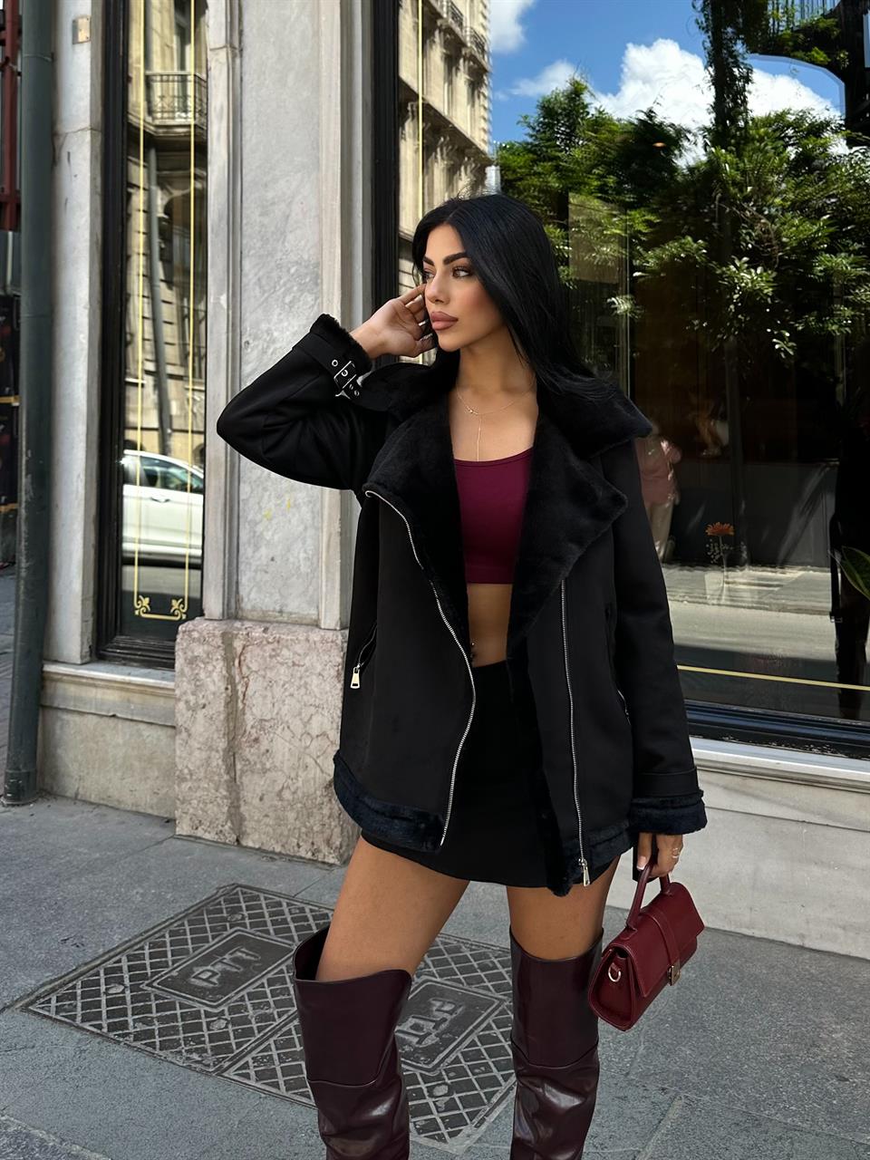 Klasik Uzun Siyah Süet Ceket