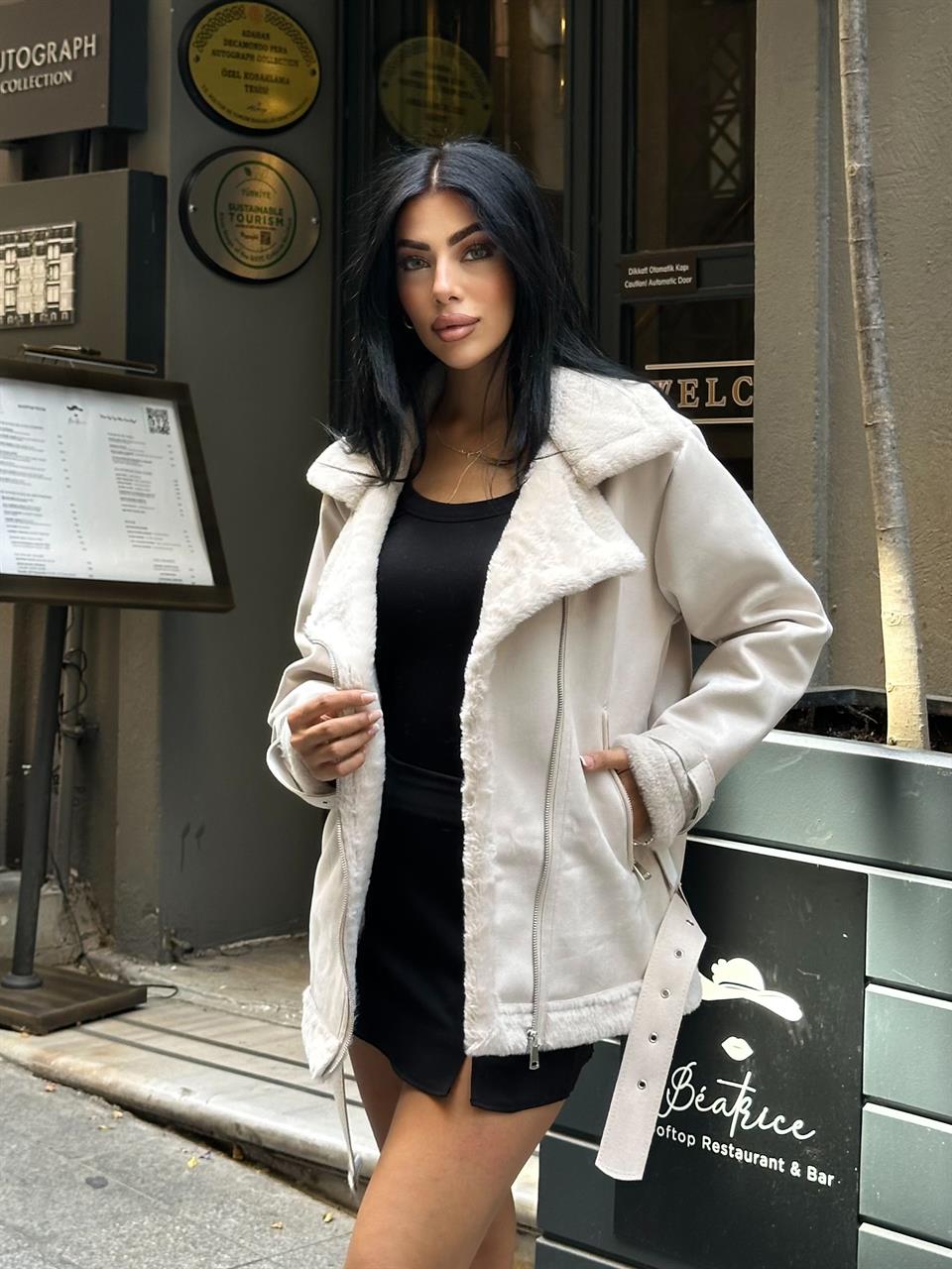 Klasik Uzun Taş Süet Ceket