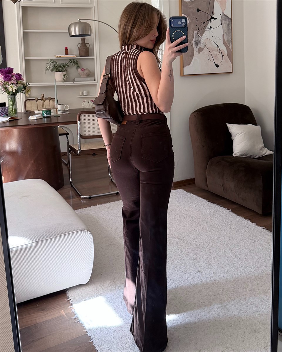 Klasik Wide Leg Kahverengi Jean