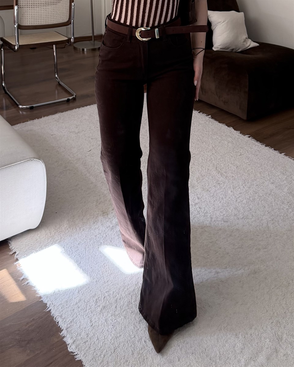 Klasik Wide Leg Kahverengi Jean