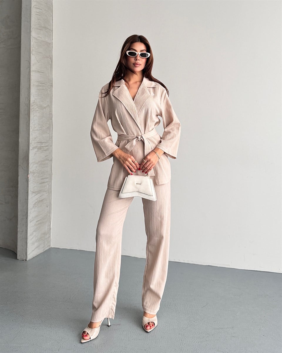 Krinkıl Bej Kimono Takım