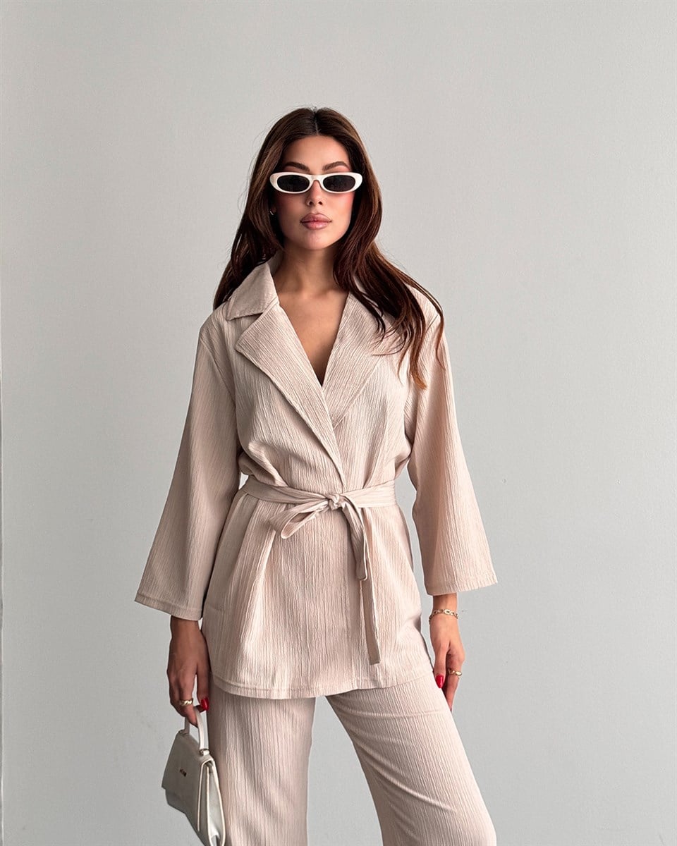 Krinkıl Bej Kimono Takım