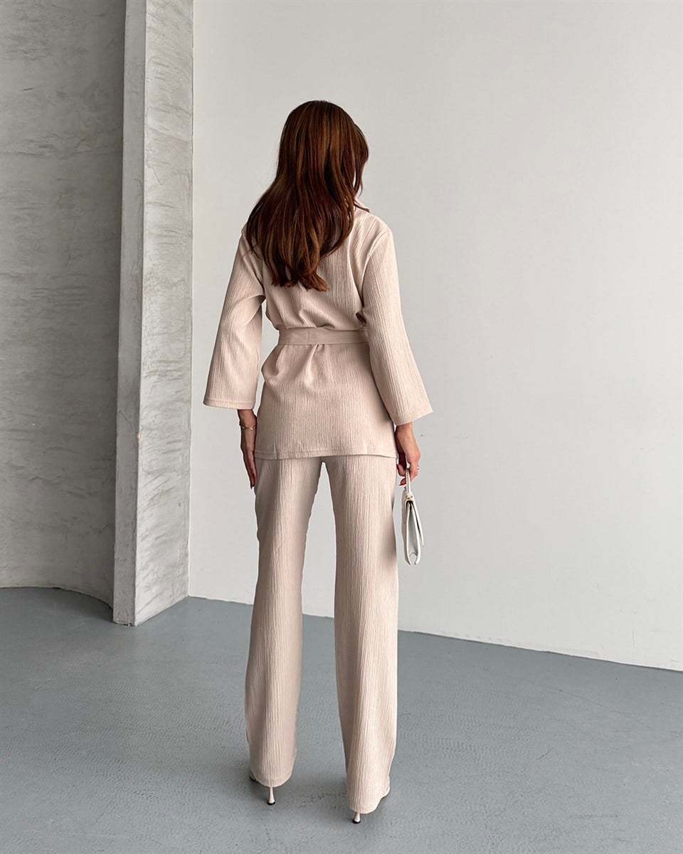 Krinkıl Bej Kimono Takım