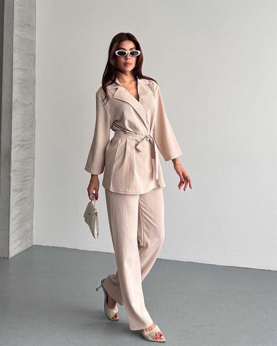 Krinkıl Bej Kimono Takım
