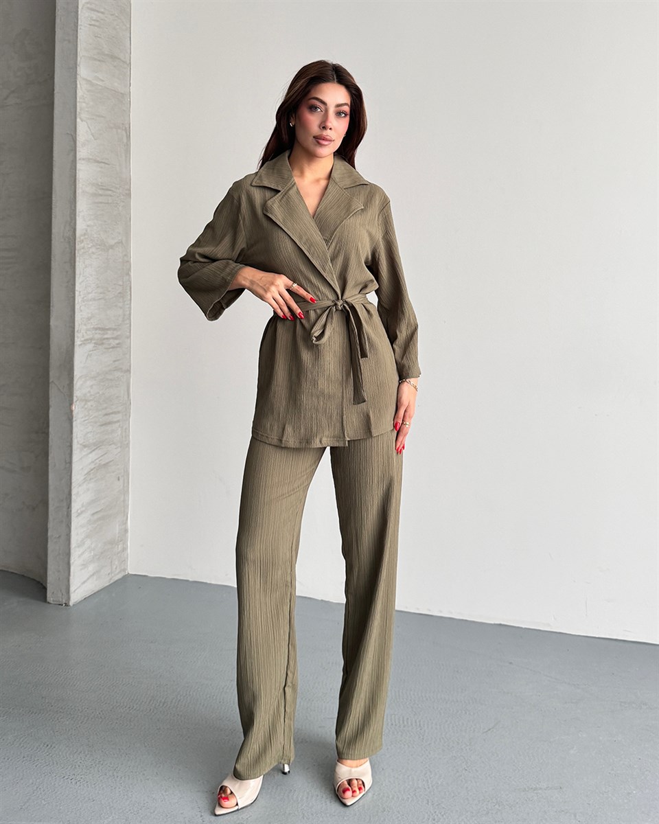 Krinkıl Haki Kimono Takım