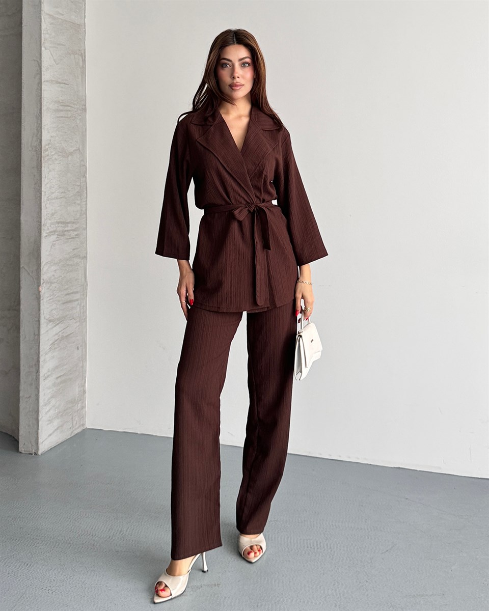 Krinkıl Kahverengi Kimono Takım