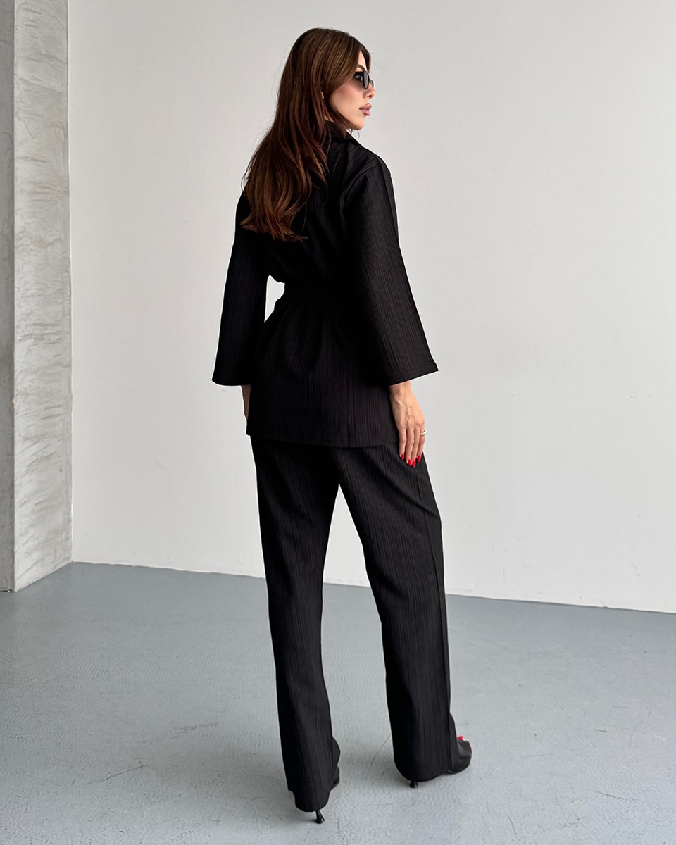 Krinkıl Siyah Kimono Takım