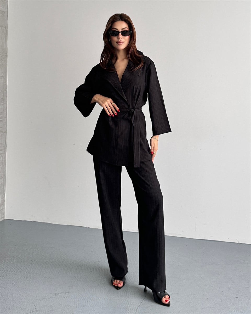 Krinkıl Siyah Kimono Takım