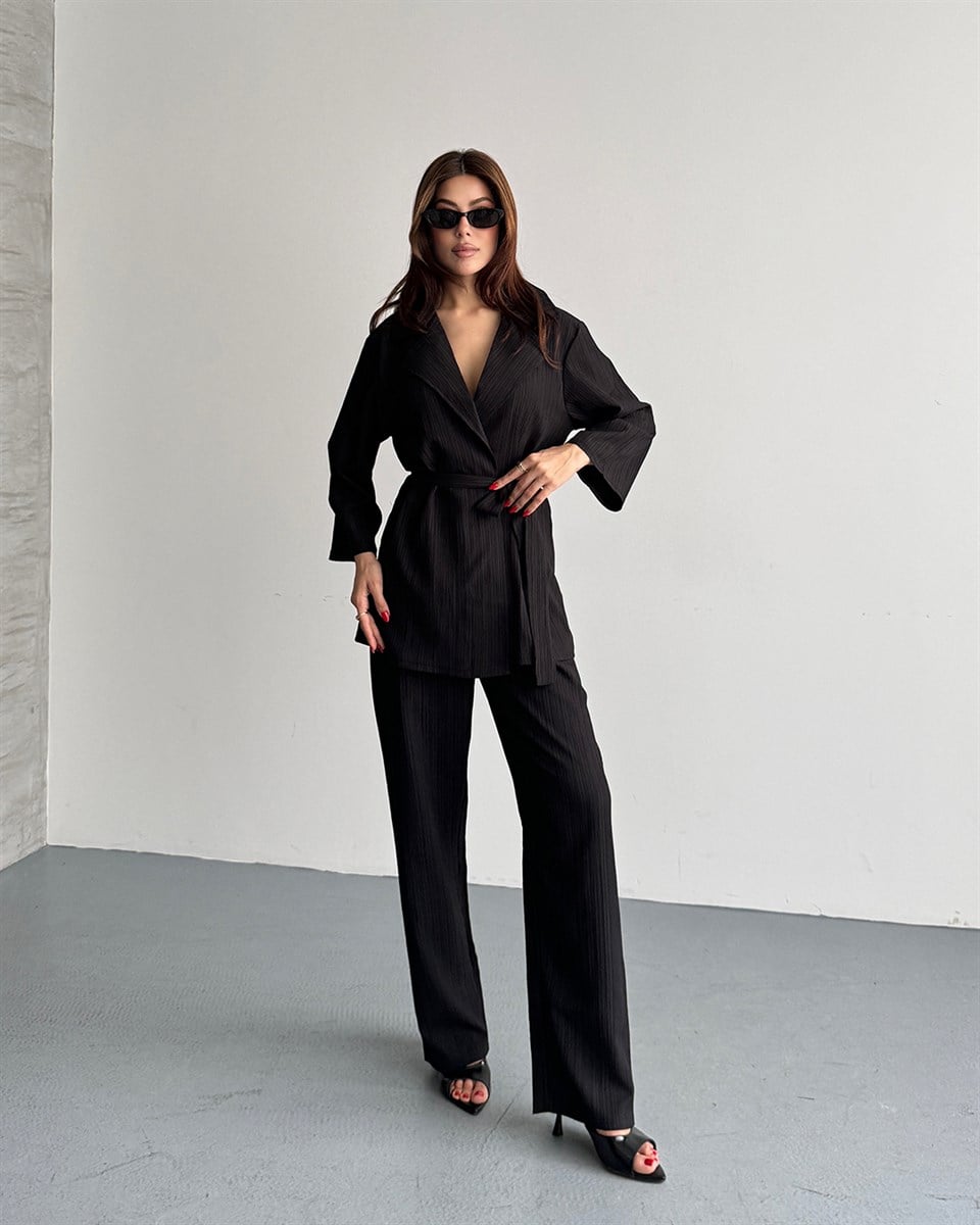 Krinkıl Siyah Kimono Takım