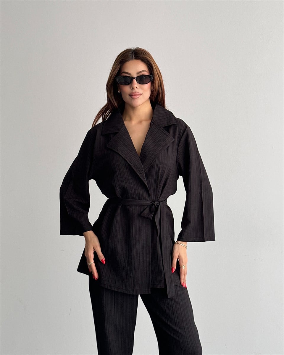 Krinkıl Siyah Kimono Takım