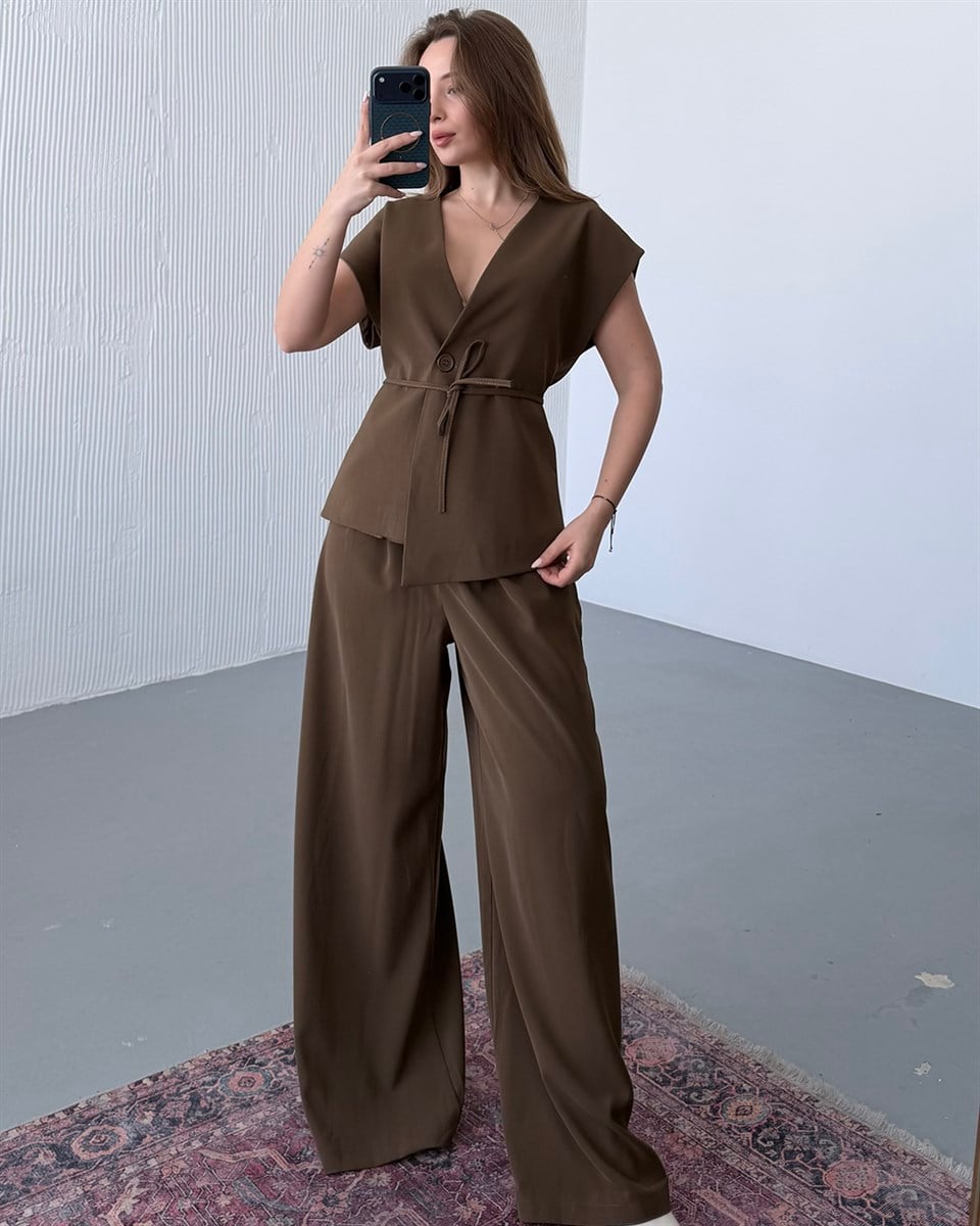 Kruvaze Belden Bağlamalı Çikolata Kahve Takım