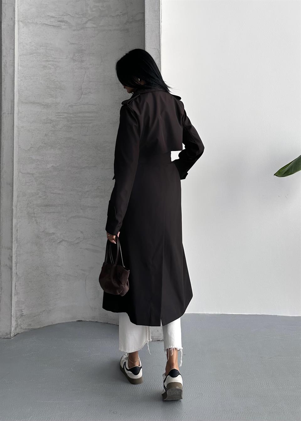 Kruvaze Yaka Acı Kahve Trençkot