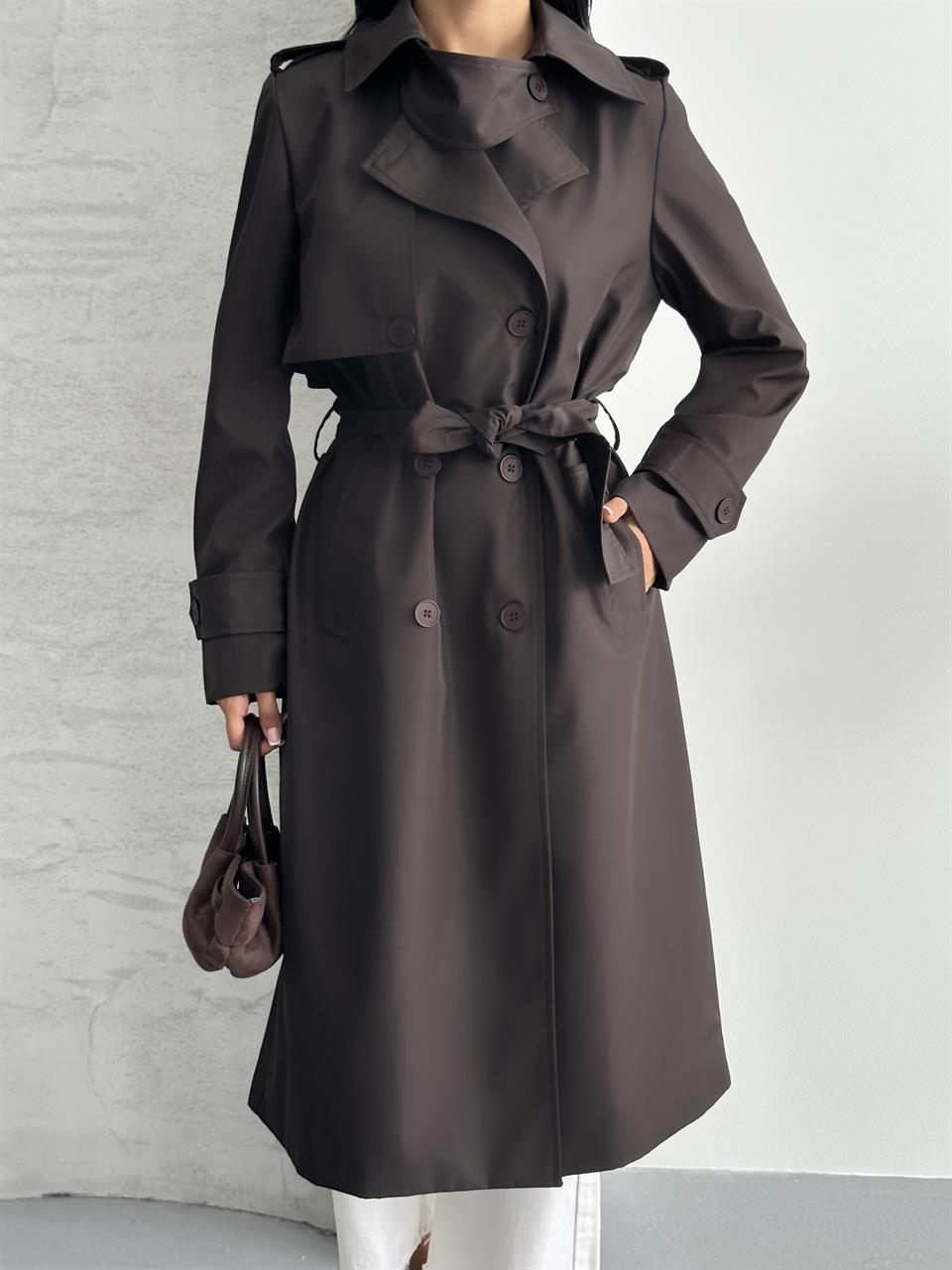 Kruvaze Yaka Acı Kahve Trençkot