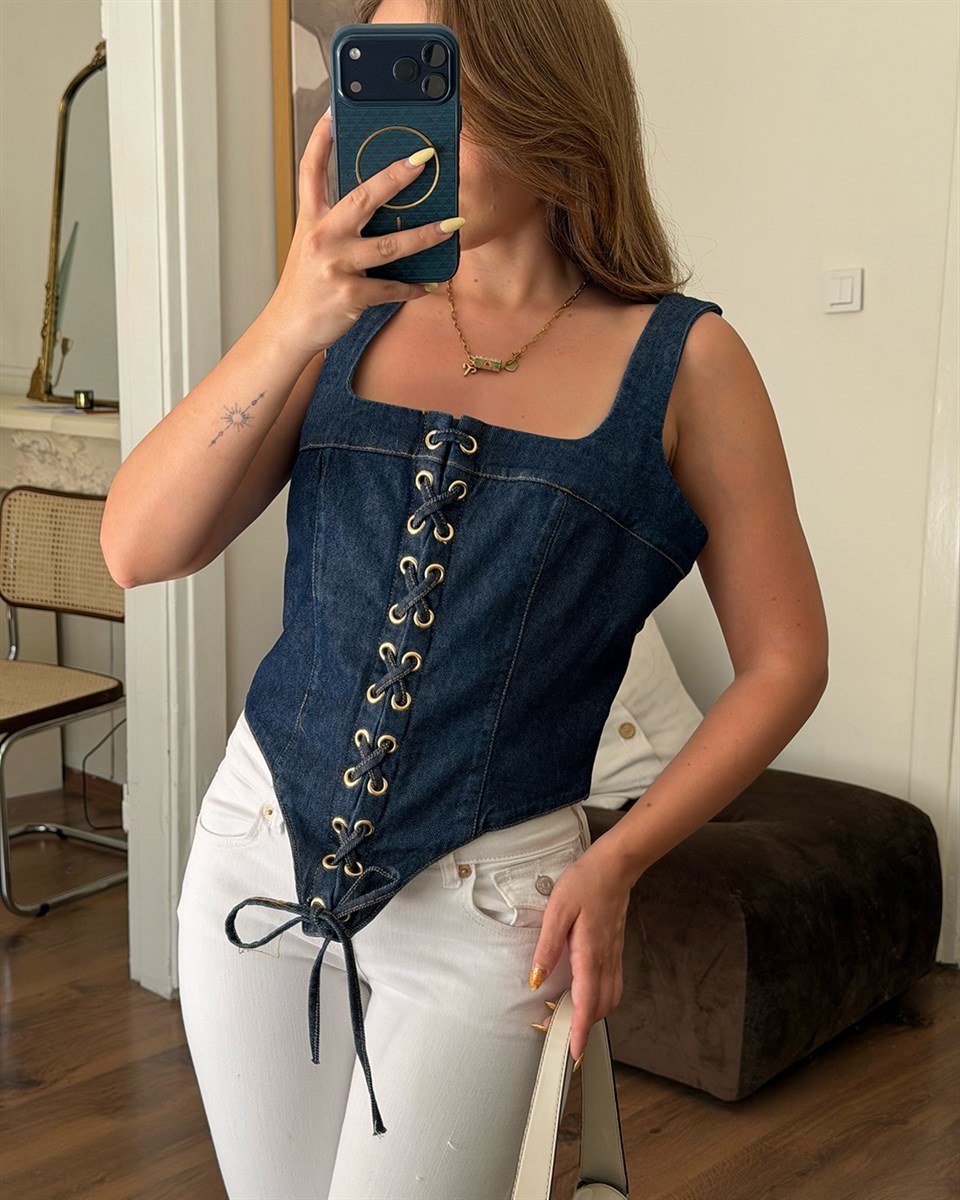 Kuşgözü Denim Korse Büstiyer