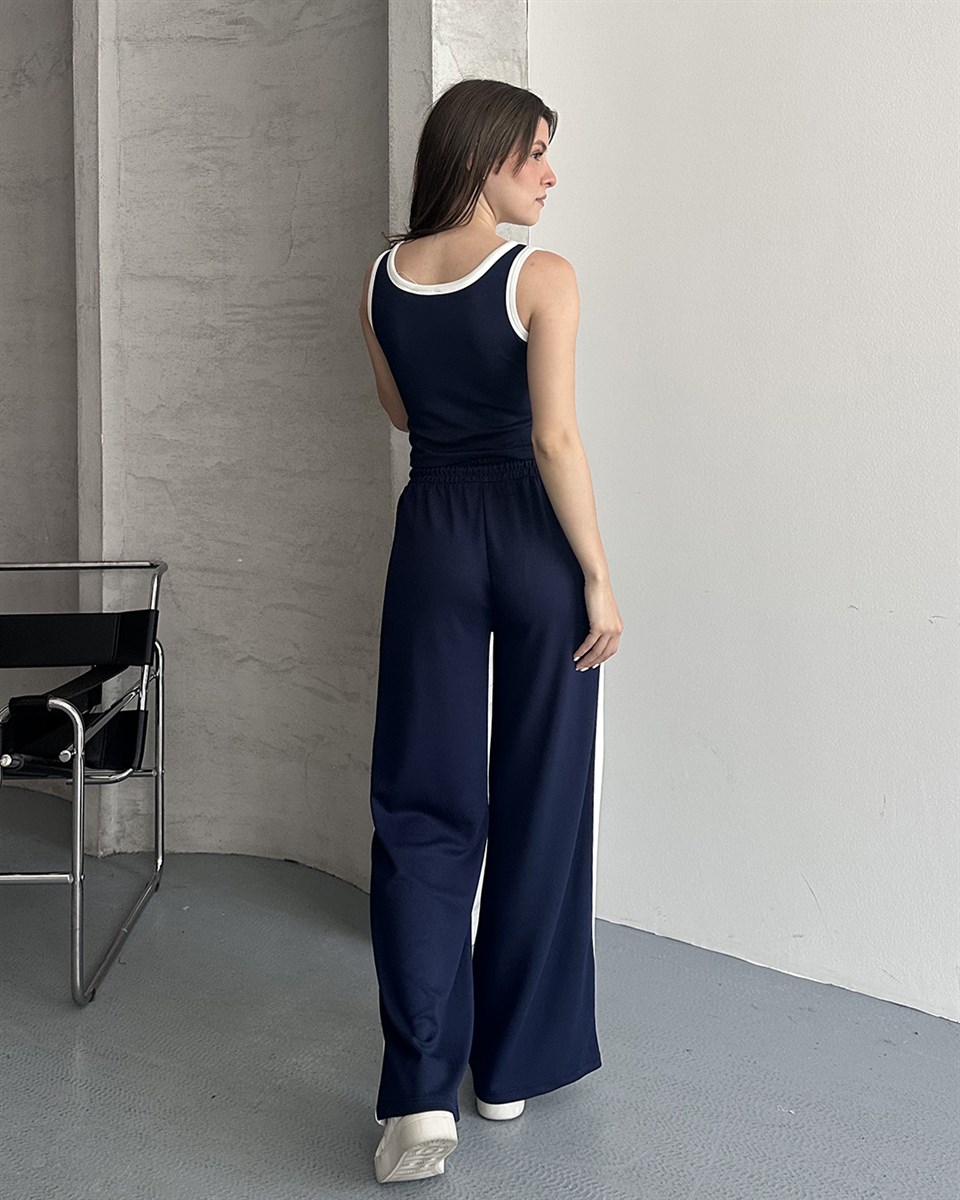 Lacivert Biyeli Crop Eşofman Takımı