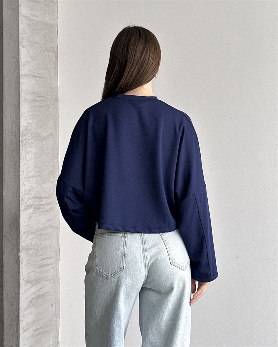 Lacivert Modal Oversize Crop Sweatshirt